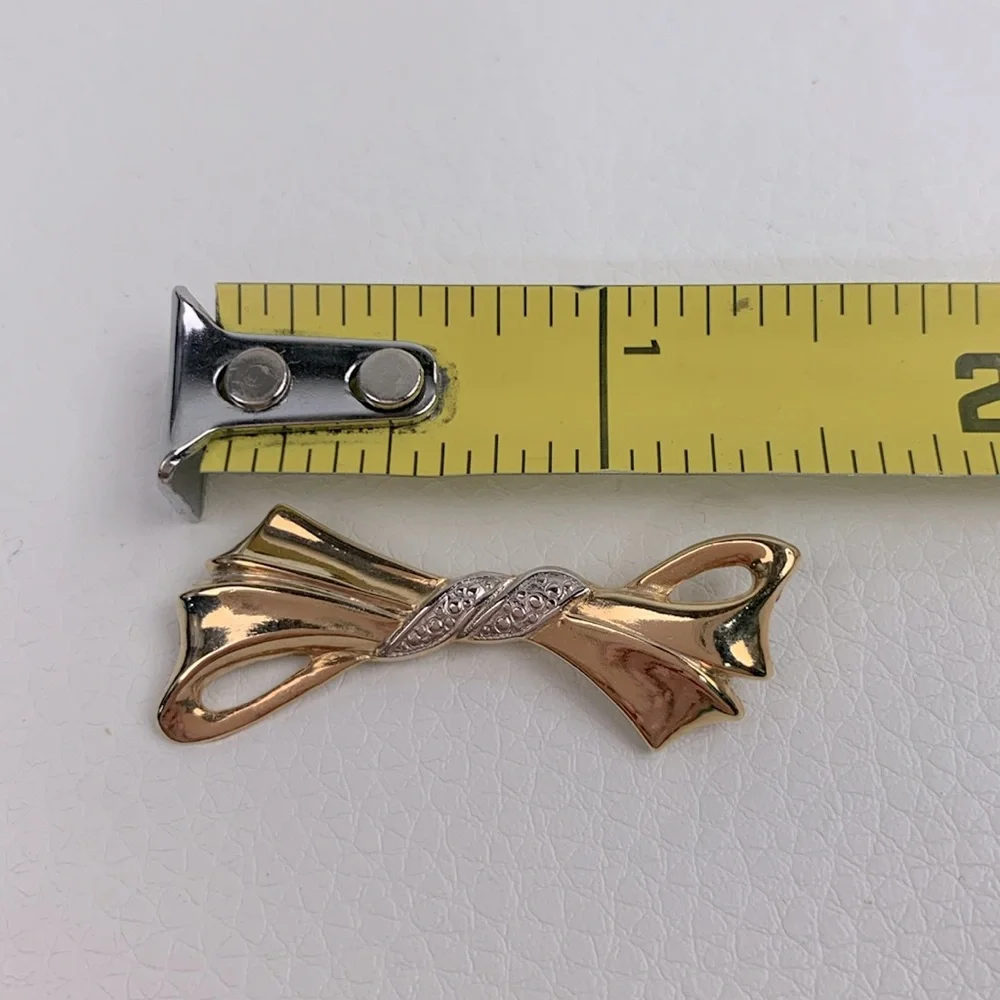14K Gold Filled GF Bow Brooch pin 14K stamped Silver accent